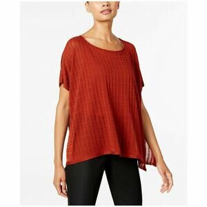 EILEEN FISHER Paprika Orange Tencel Textured Waffle Short Sleeve Top L/XL EUC